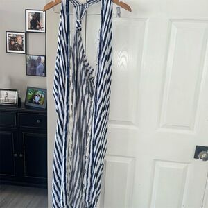 Skemo Women's Striped Halter Maxi Dress Blue Size S Summer Boho Casual